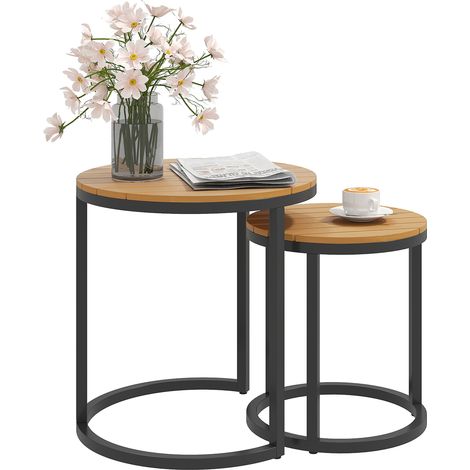 2-teiliges Gartentisch-Set mit Akazienholzplatte, Lattenrost, Stahlgestell und verstellbaren Teakholzfüßen