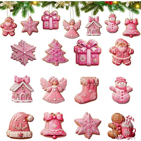 24 Pièces Rose Decoration Noel Sapin, Decoration Sapin de Noel en Bois, Uniques Deco Sapin de Noel, Suspension Décoration Sapin de Noel, Deco Noel Sapin, Decoration Noel Bois pour DIY Fête (1/5)