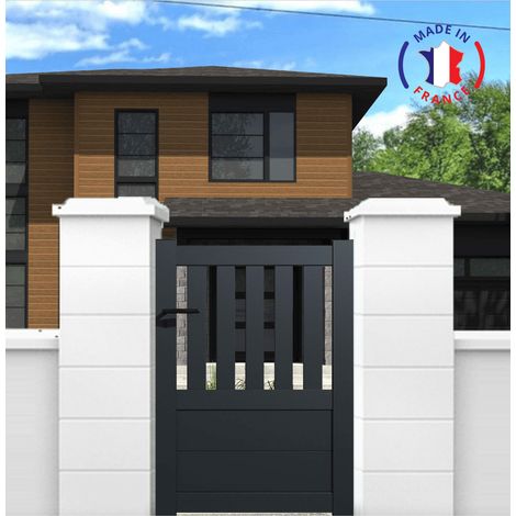 Portillon aluminium modèle semi-ajouré en kit dimensions L.1000 (entre piliers) x H.1300 mm Couleurs Gris (RAL 7016)