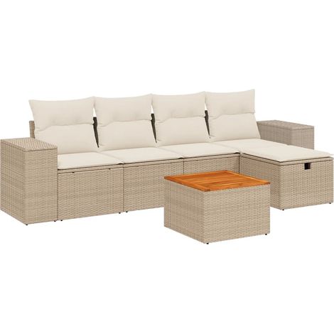 Set Divano da Giardino 6 pz con Cuscini Beige in Polyrattan vidaXL (1/4)