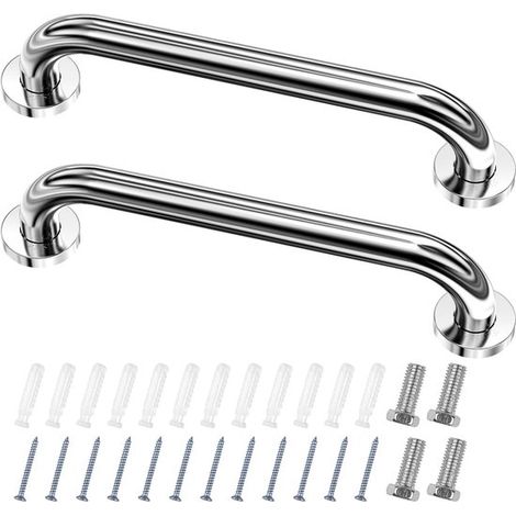Soporte de pared,Juego de 2 soportes de pared para inodoro,barra de apoyo para ducha de acero inoxidable,barra de apoyo curva para baño de 30 cm (1/2)