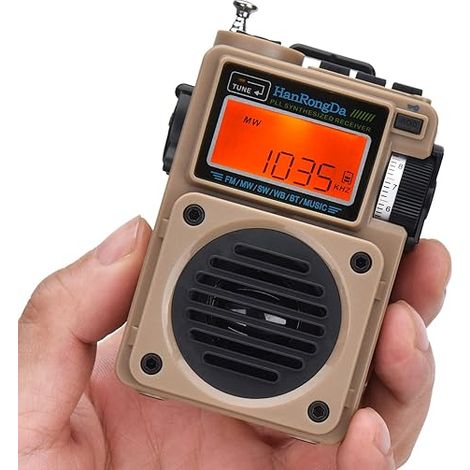 Radio, Bluetooth Lautsprecher Unterstützung MicroSD Karte, FM MW WB Kurzwellenempfänger mit NOAA Warnungen und Schlaf Timer, wiederaufladbare Retro Digital Radios mit Hintergrundbeleuchtung und Alarm