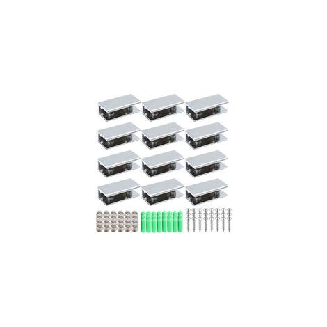 Lot de 12 pinces à verre rectangulaires - 6 à 8 mm - En alliage d'aluminium argenté - Pour plaque en verre acrylique de 6 à 8 mm d'épaisseur - (L) (58 x 23 x 13,5 m)