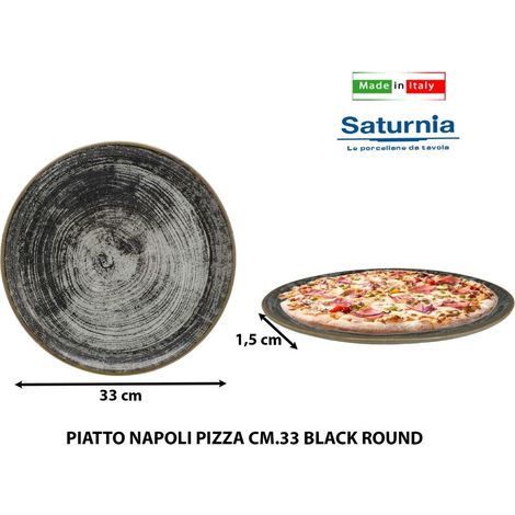Set 6 Piatti da Tavola Pizza in Porcellana Napoli Black Round 33 cm