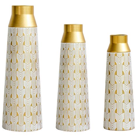 Moderne dekorative Metallvase in Goldoptik, Set mit 3 geometrischen Vasen für Wohn- oder Esszimmer – Höhen: 42 cm / 51 cm / 60,5 cm – ideal für Trockenblumen, Pampasgras und Interior-Dekoration