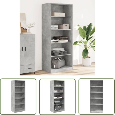The Living Store Garde-robe gris béton 80x50x200 cm bois d'ingénierie - Armoire - Placard - Dressing - Meuble Rangement - Mobilier Chambre (1/5)