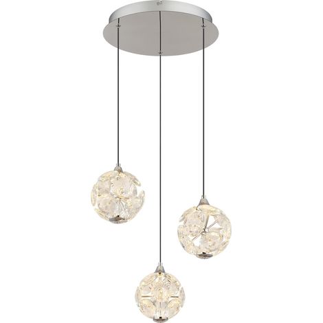 Suspension lampe de salon 3 ampoules LED K9 cristaux H 150 cm (1/5)