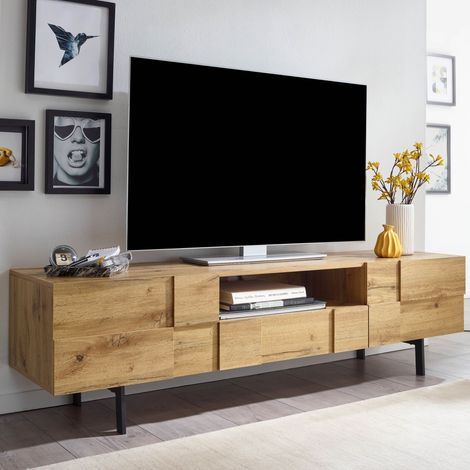 Meuble TV 2 portes 1 tiroir 160x43x46 cm naturel (1/5)