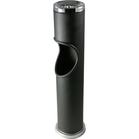 Cendrier sur pied Novaliv pour l'extérieur, noir, 46,5 cm de hauteur, 9,5 cm de diamètre, 2 en 1 pour déchets et mégots de tabac, cendrier