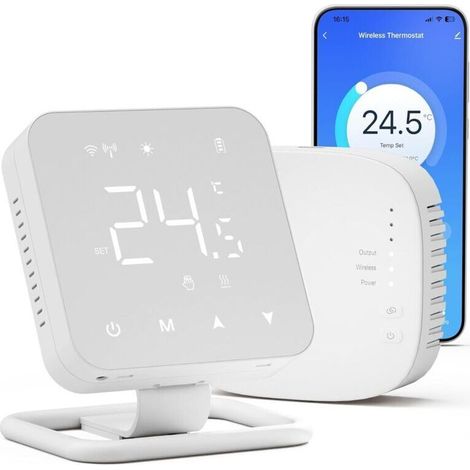 Smart thermostat for gas boilers and water-based underfloor heating, Tuya wireless touchscreen thermostat for central heating, compatible with Alexa and Google Assistant, operating (1/4)