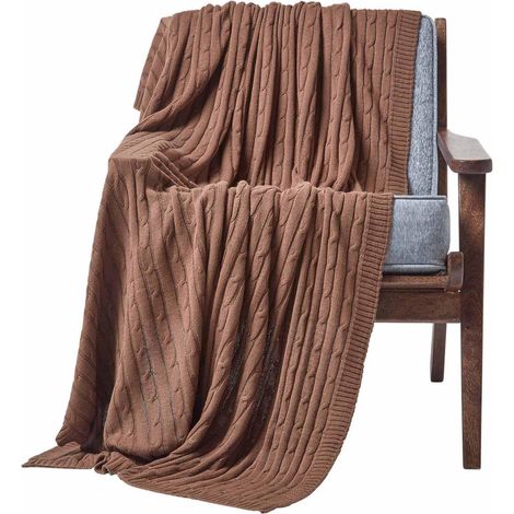 HOMESCAPES Cotton Cable Knit Throw, Chocolate, 150 x 200 cm