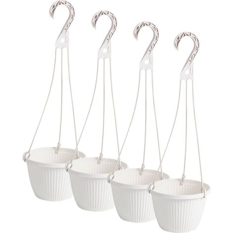 Lot 4 paniers suspendus blancs 15 cm – Polypropylène avec trous drainage + crochet – Idéaux pour dortoir, maison, bureau – Plantes intérieur/extérieur (1/5)