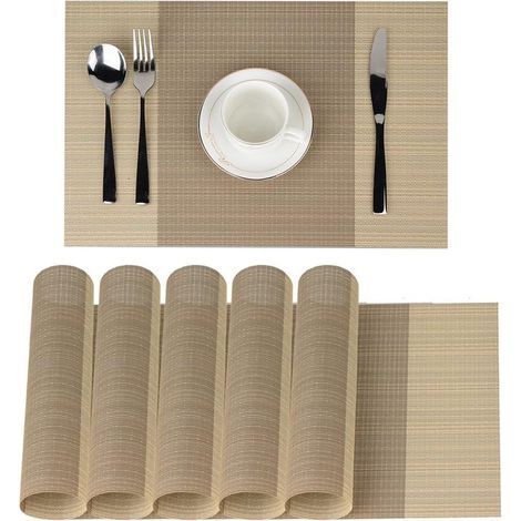 Tischsets, rutschfest, abwaschbar, PVC, 30 x 45 cm, hitzebeständig, formstabil, fleckenabweisend, 6er-Set (Beige) (1/4)