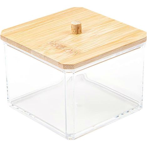 Boîte à cotons-tiges, boîte de rangement pour cotons ou cosmétiques, avec couvercle, pour salon, chambre, salle de bain, transparente (1/5)