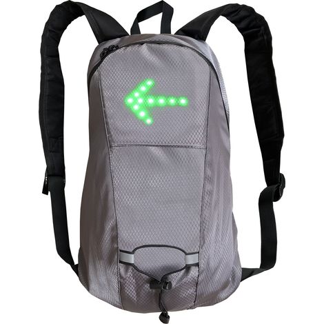 Gray Flashing Reflective LED Backpack - Wireless Remote Control - 5 Direction Indicators - Day/Night Safety - USB Rechargeable - Waterproof