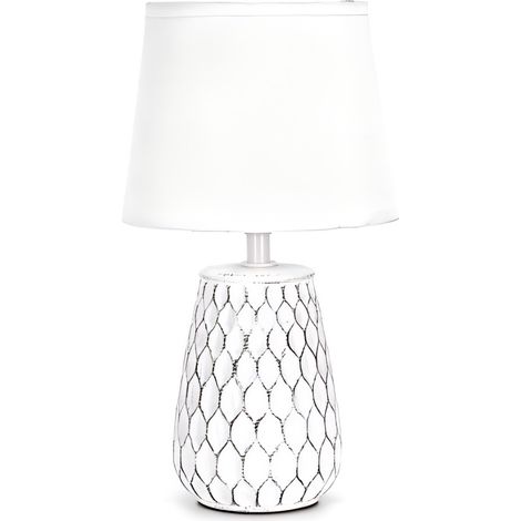 Lampe décorative en céramique blanche vieillie, culot E14, style rustique pour ambiances chaleureuses. (1/3)