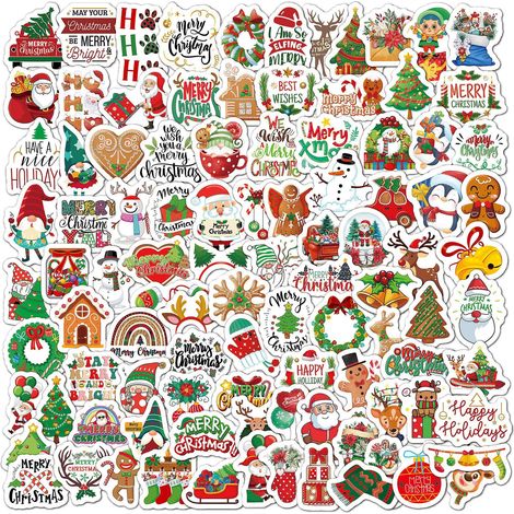 100 Pcs Autocollants De Dcoration De Nol - Dessin Anim, Autocollants Impermables Cadeaux Pour Enfants Valise Bureau Ordinateur Portable Fentre Por (1/5)