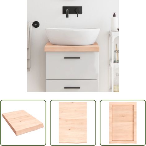Bois de chêne massif - Comptoir de salle de bain 40x60x(2-6) cm bois massif non traité (1/5)