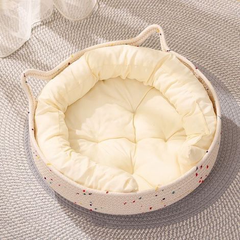 Lit rond pour chat avec oreilles de chat, lit douillet en peluche pour chats et petits chiens, lit « Donut » confortable pour chats d'intérieur (1/5)