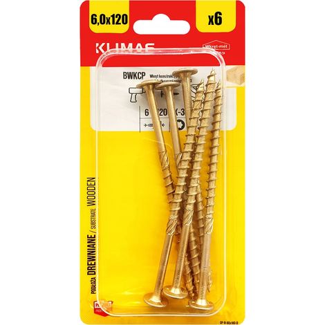 Vis Charpente Bois Klimas, 6 x 120 mm, Empreinte Torx, Tête Disque, Blister 6 Pièces (1/5)