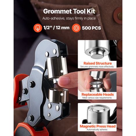 Pince à Œillets 12 mm Kit d'Outils Œillets Rondelles Argentés 500 Pcs, avec Emporte-pièce, Bloc, Outil de Perforation Manuelle pour… (1/5)
