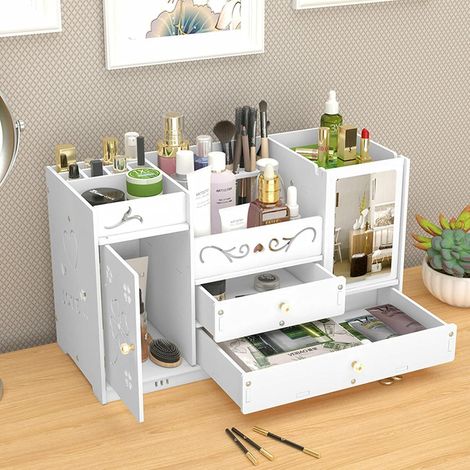Kosmetikbox mit Tür, Multipurpose-Desktop-Aufnahmebox mit 2 Schubladen, 45  19  27 cm (1/5)