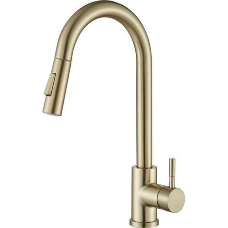 Grifo de cocina con cabezal rociador extraíble, acero inoxidable, 2 modos de rociado, rociado giratorio de 360°, apto para lavavajillas. (1/5)