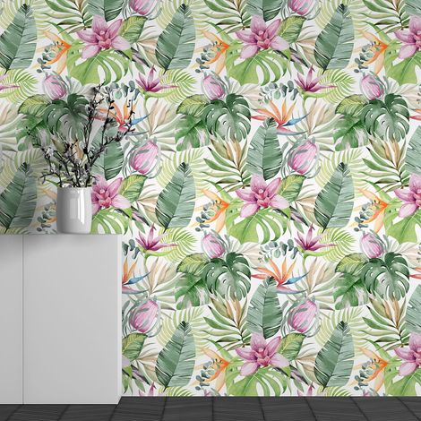 Papier peint panoramique - Motif fleurs Tropicales - 130 cm x 81 cm (1/3)