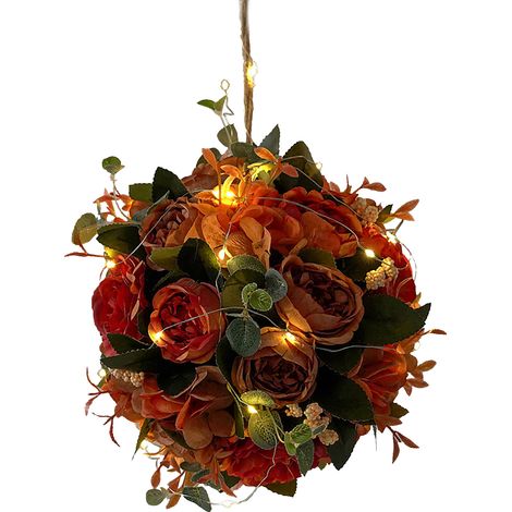 Boule de fleur de pivoine artificielle avec guirlande lumineuse, hortensia en fausse soie Portable et réaliste pour mariage (1/5)