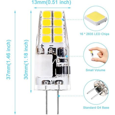 Ampoule LED G4 3W,6000K Blanc Froid,Équivalent 35W G4 Ampoule Halogène,AC/DC 12V,300 Lumens,Non Dimmable,Lot de 10 (1/3)