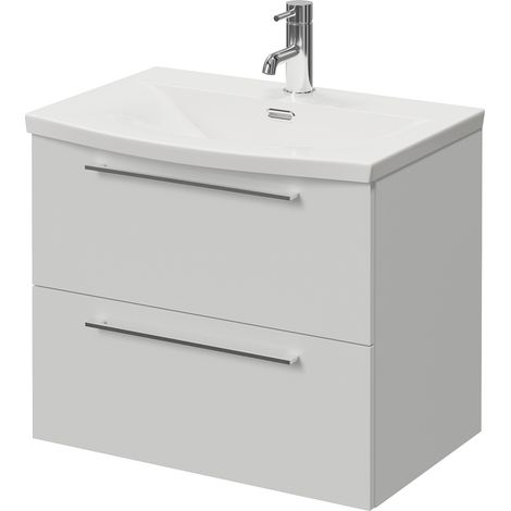 Napoli 390 Gloss Grey Pearl 600mm Wall Mounted 2 Drawer Vanity Unit with Arc Basin - 600mm - Chrome 320mm Handle