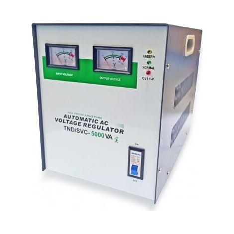 Convertisseur de tension 5000VA – Régulateur automatique 140-250 VAC – Sortie 110/230 VAC – Précision ±3% – Protection sous/surtension – ME (1/3)