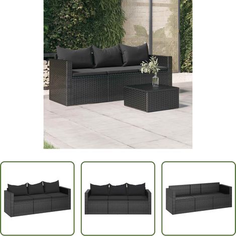3-Sitzer -  3-Sitzer-Gartensofa mit Kissen Schwarz Poly Rattan (1/5)