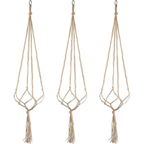 3 Pcs Suspension Plante, Cintres en Jute pour Pot de Fleurs Portes Plantes Macramés avec Porte-Clés pour Décoration Extérieur Intérieur (1/5)