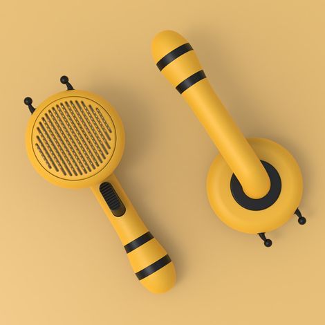 Cepillo autolimpiante para mascotas, cepillo de aseo para perros y gatos de pelo largo y corto, elimina eficazmente el pelo muerto y la pelusa (amarillo). (1/5)
