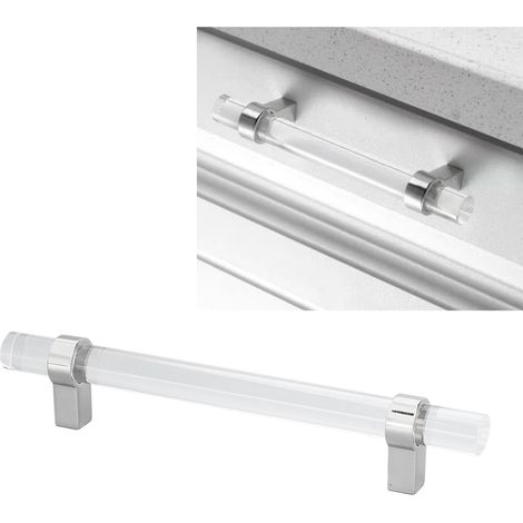 Klare Acrylglasgriffe, moderner minimalistischer Stil, einlochige schwarze Griffe für Schrank- und Kommodentüren/Schubladen, 128 Lochabstand, silberfarben. (1/5)