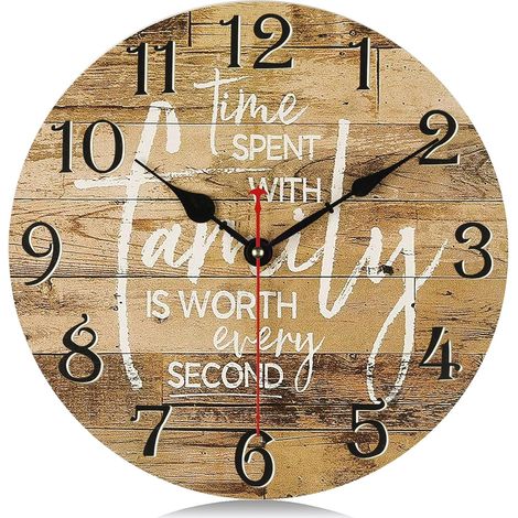 1 Horloge Murale, Bois Vintage Silencieuse, Cadran Rond 30cm, Déco Salon Chambre Cuisine Bureau