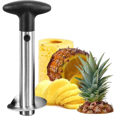 Ananasschneider aus Edelstahl – Verbesserter Ananasschneider mit abnehmbarem Griff, Schäler und Ananasentkerner ideal für Küchen und Haushalte.