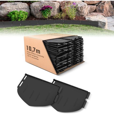 72 bordures de jardin en plastique noir, 10,7 m x 13 cm, faciles à installer, flexibles et décoratives. Idéales pour délimiter les pelouses, plates-bandes et allées. Résistantes et esthétiques.