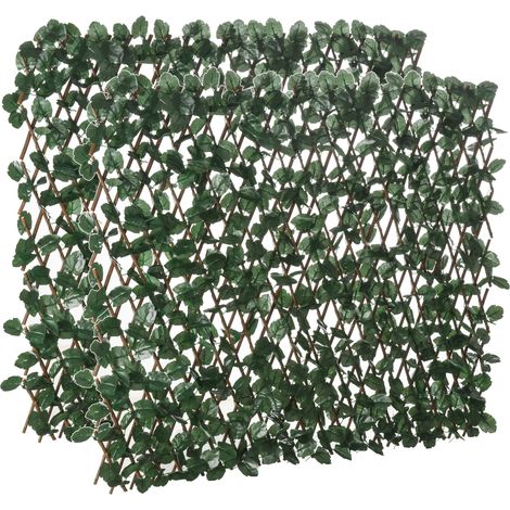 Haie artificielle brise-vue murale 2 panneaux réglables 295 x 70 cm treillis extensible vert PE (1/5)