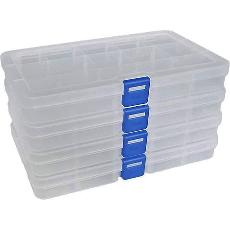 15 Fächer x 4, transparente Aufbewahrungsbox aus Kunststoff für Schmuck und Werkzeug, verstellbar, Mehrzweckbehälter