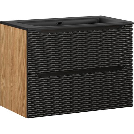 Waschtisch 80cm Elora mit 2 Schubladen, Schwarz und Holzoptik (1/5)