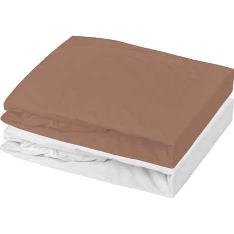 Lot alèse imperméable et drap-housse bébé en coton Marron Brun 60x120x15 cm