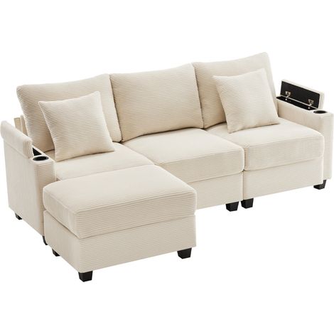 Canapé convertible 3 places avec ottoman velours beige 213.5 x 139 x 87 cm ZIPSOFA (1/5)