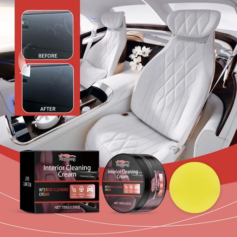 Crème d'entretien pour intérieur cuir de voiture : polissage et rénovation des sièges. Crème nettoyante et d'entretien du cuir – 100 g + éponge (1/5)