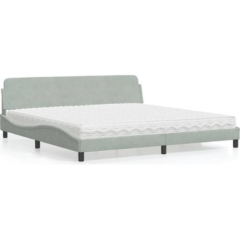 vidaXL Lit avec matelas Dover gris clair 200x200 cm velours (1/5)