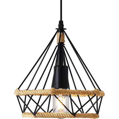 Lampe à Suspension Vintage,Lustres en corde de chanvre Rétro,Suspension Industrielle,Suspension en forme de diamant,Plafonniers,Suspension Créative,25 cm [Classe énergétique A+] (1/5)