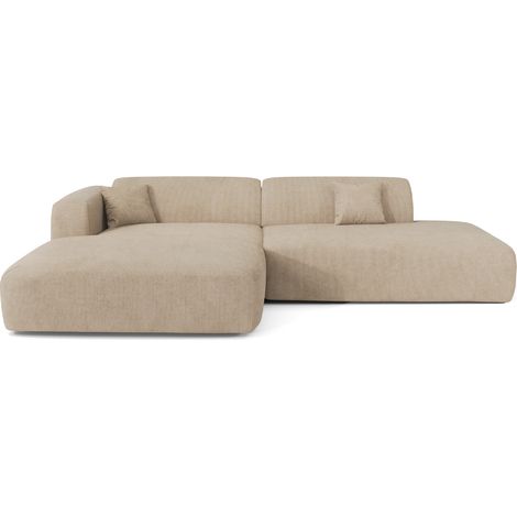 Canapé angle gauche ouvert 5 places en velours côtelé beige MYRA (1/5)