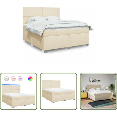 vidaXL LED-Beleuchtung - Boxspringbett mit Matratze Creme 180x200 cm Stoff (1/5)