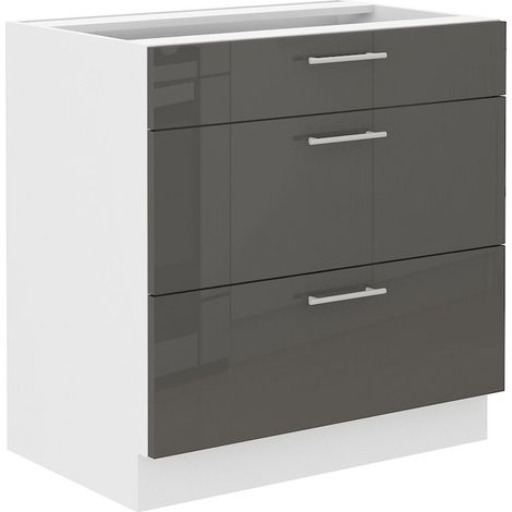 Unterschrank 80 Lara Grau Hochglanz Küchenzeile Küchenblock Küche Soft-Close (1/5)